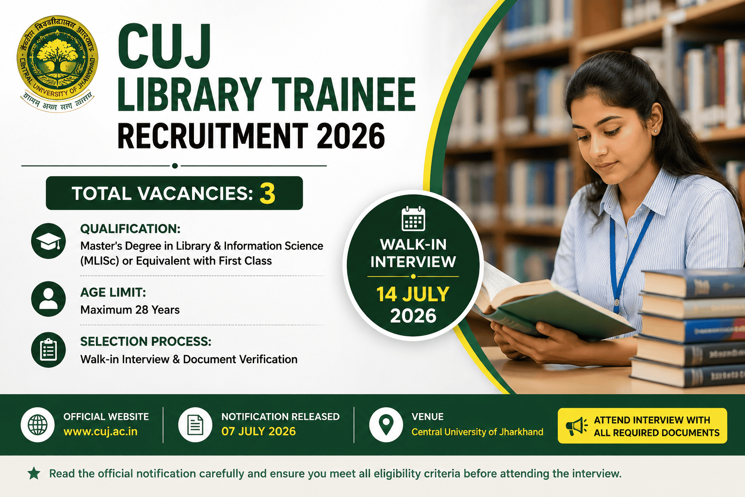 CUJ Library Trainee Recruitment 2026