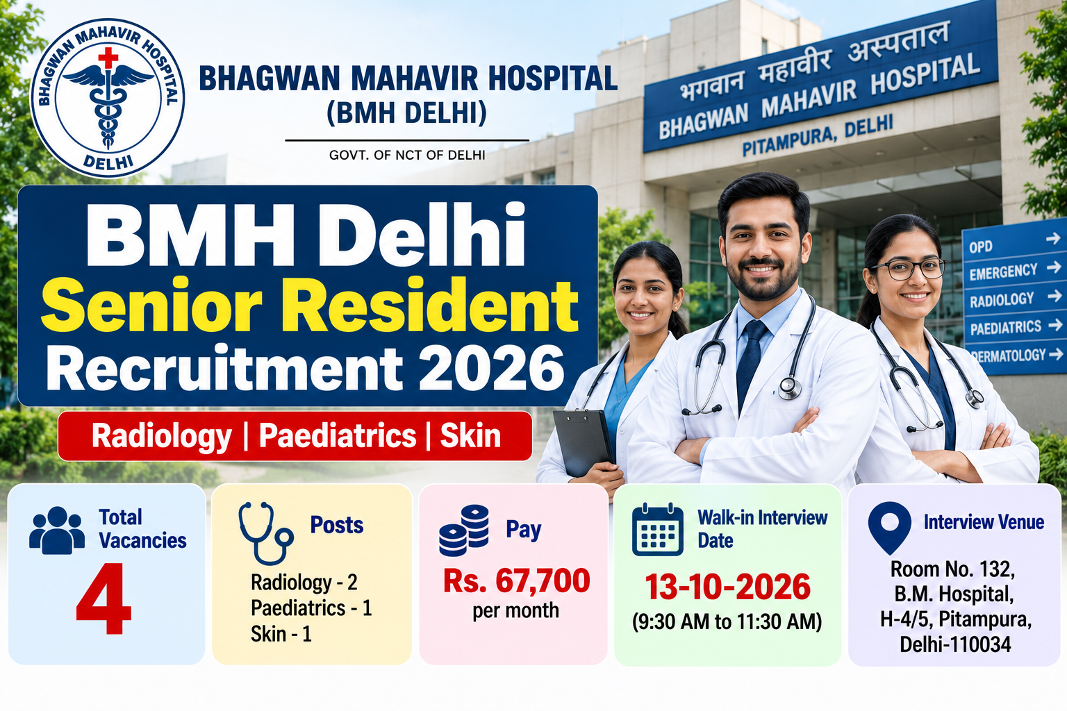 BMH Delhi Senior Resident Recruitment 2026